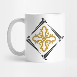 Stylized cross framed by crucifix nails Mug